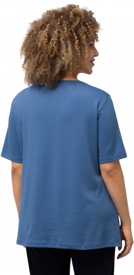 Ulla Popken Double Layer Rounded V-Neck Slim Fit Tee Denim Blue - Marškinėliai - 