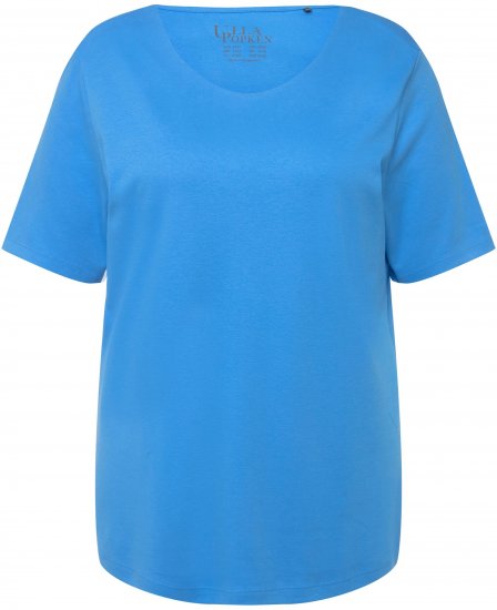 Ulla Popken Double Layer Rounded V-Neck Slim Fit Tee Sky Blue - Marškinėliai - 