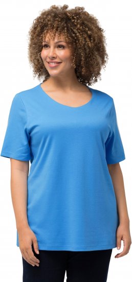 Ulla Popken Double Layer Rounded V-Neck Slim Fit Tee Sky Blue - Marškinėliai - 