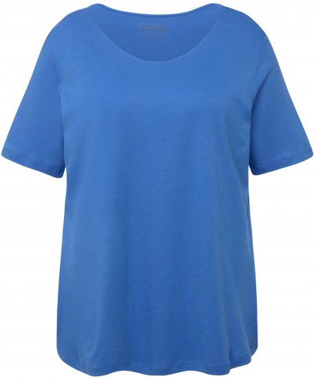 Ulla Popken Double Layer Rounded V-Neck Slim Fit Tee Blue - Marškinėliai - 