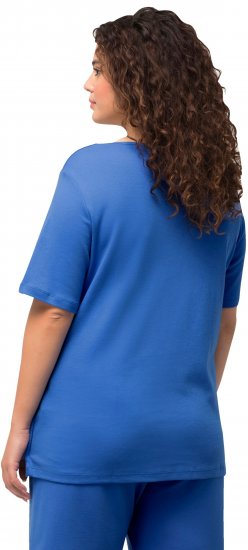 Ulla Popken Double Layer Rounded V-Neck Slim Fit Tee Blue - Marškinėliai - 