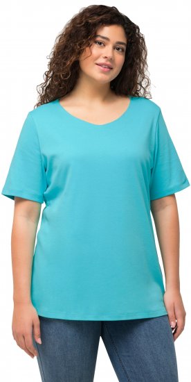 Ulla Popken Double Layer Rounded V-Neck Slim Fit Tee Deep Aqua - Marškinėliai - 