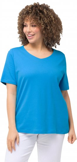 Ulla Popken Double Layer Rounded V-Neck Slim Fit Tee Sapphire Blue - Marškinėliai - 