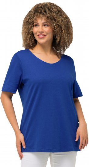 Ulla Popken Double Layer Rounded V-Neck Slim Fit Tee Cobalt Blue - Marškinėliai - 
