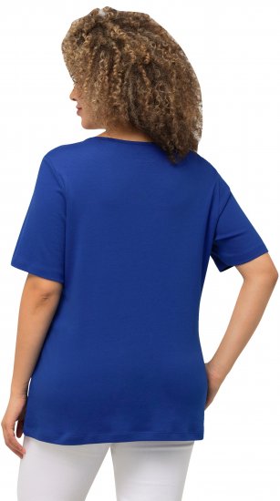 Ulla Popken Double Layer Rounded V-Neck Slim Fit Tee Cobalt Blue - Marškinėliai - 