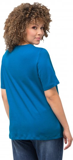 Ulla Popken Double Layer Rounded V-Neck Slim Fit Tee Medium Blue - Marškinėliai - 