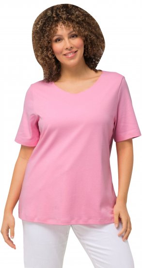 Ulla Popken Double Layer Rounded V-Neck Slim Fit Tee Light Pink - Marškinėliai - 