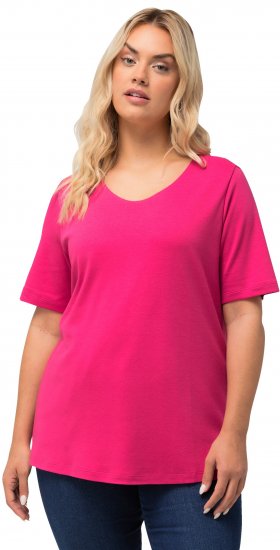 Ulla Popken Double Layer Rounded V-Neck Slim Fit Tee Fuchsia Pink - Marškinėliai - 