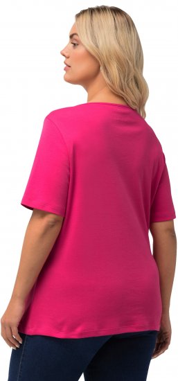 Ulla Popken Double Layer Rounded V-Neck Slim Fit Tee Fuchsia Pink - Marškinėliai - 