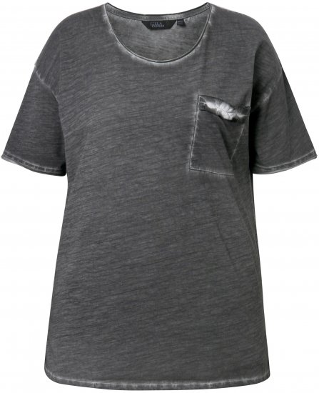 Ulla Popken Cold Dye Ruffle Edge Pocket Tee Graphite Grey - Marškinėliai - 