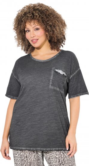 Ulla Popken Cold Dye Ruffle Edge Pocket Tee Graphite Grey - Marškinėliai - 