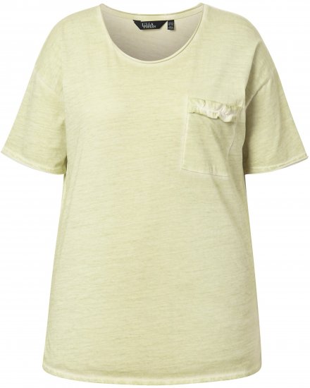 Ulla Popken Cold Dye Ruffle Edge Pocket Tee Pistachio - Marškinėliai - 