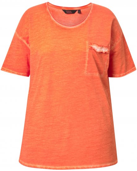 Ulla Popken Cold Dye Ruffle Edge Pocket Tee Coral Pink - Marškinėliai - 