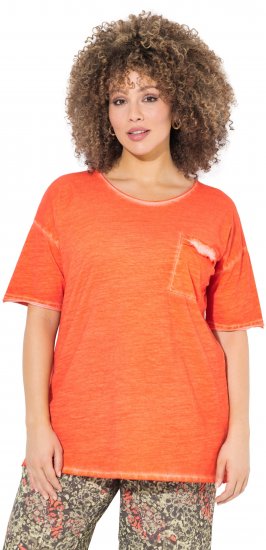 Ulla Popken Cold Dye Ruffle Edge Pocket Tee Coral Pink - Marškinėliai - 