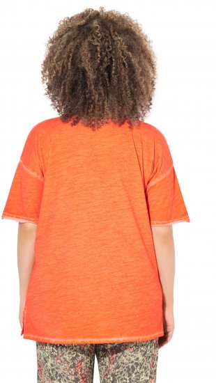 Ulla Popken Cold Dye Ruffle Edge Pocket Tee Coral Pink - Marškinėliai - 