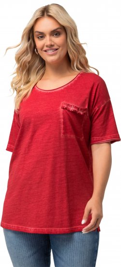 Ulla Popken Cold Dye Ruffle Edge Pocket Tee Salsa - Marškinėliai - 
