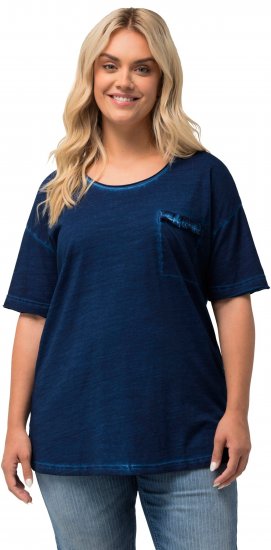 Ulla Popken Cold Dye Ruffle Edge Pocket Tee Dark Blue - Marškinėliai - 