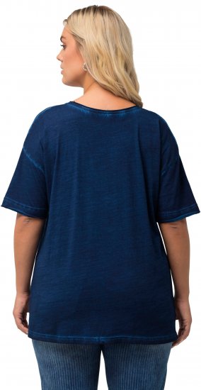 Ulla Popken Cold Dye Ruffle Edge Pocket Tee Dark Blue - Marškinėliai - 