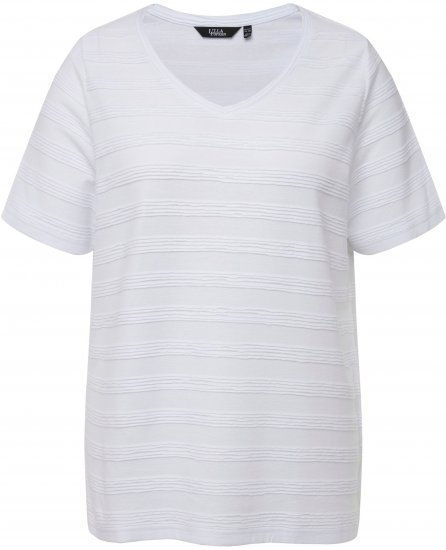 Ulla Popken Textured Striped Short Sleeve Tee Snow White - Marškinėliai - 