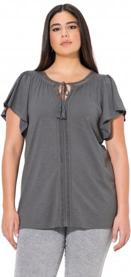 Ulla Popken Wing Sleeve V-Neck Tee Graphite Grey - Marškinėliai - 