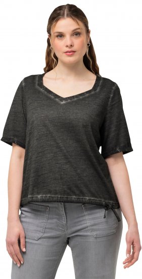 Ulla Popken Cold Dyed Sweetheart Neckline Short Sleeve Tee Graphite Grey - Marškinėliai - 