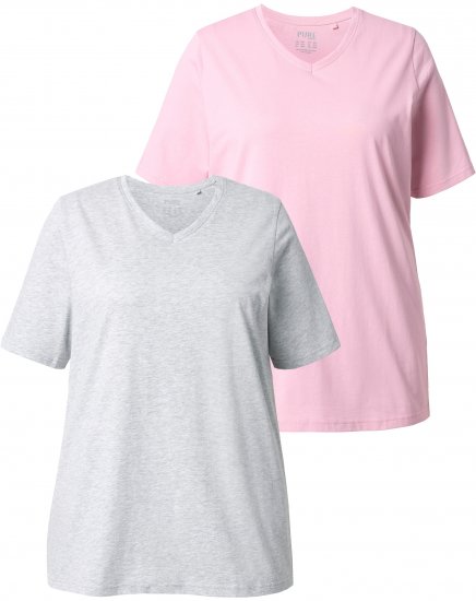 Ulla Popken Eco Cotton Basic T-Shirt 2-Pack Grey/Pink - Marškinėliai - 