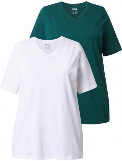 Ulla Popken Eco Cotton Basic T-Shirt 2-Pack Green/White - Marškinėliai - 