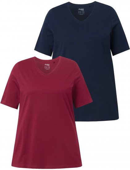 Ulla Popken Eco Cotton Basic T-Shirt 2-Pack Red/Navy - Marškinėliai - 