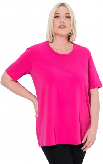 Ulla Popken Essential Round Neck Stretch Tee Magenta Pink - Marškinėliai - 