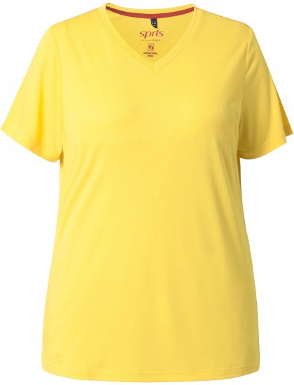 Ulla Popken Functional Antibacterial Finish V-Neck Short Sleeve Knit Top Sun Yellow - Marškinėliai - 