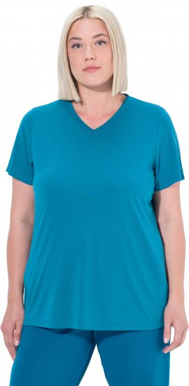 Ulla Popken Functional Antibacterial Finish V-Neck Short Sleeve Knit Top Opal Green - Marškinėliai - 