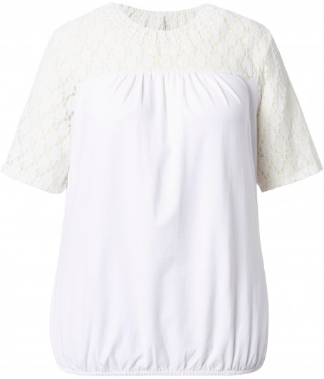 Ulla Popken Lace Yoke Short Sleeve T-Shirt Snow White - Marškinėliai - 