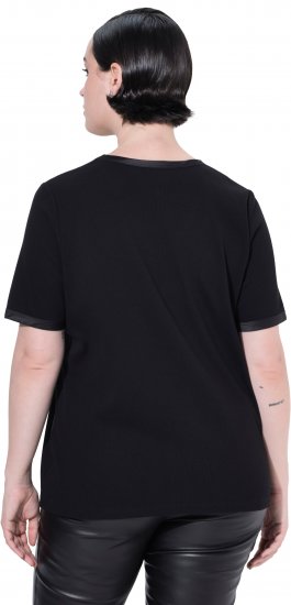 Ulla Popken Satin Trimmed Ribbed Jersey Short Sleeve T-Shirt Black - Marškinėliai - 