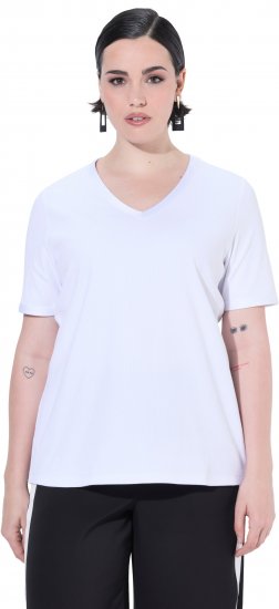 Ulla Popken Satin Trimmed Ribbed Jersey Short Sleeve T-Shirt Snow White - Marškinėliai - 