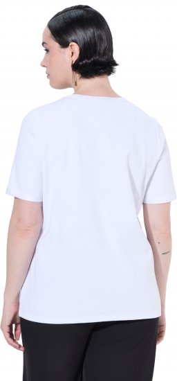 Ulla Popken Satin Trimmed Ribbed Jersey Short Sleeve T-Shirt Snow White - Marškinėliai - 