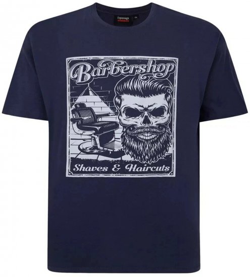 Espionage T410 Barbershop Printed T-Shirt Navy - Didelių vyrų marškinėliai su spaudiniais - Didelių vyrų marškinėliai su spaudiniais