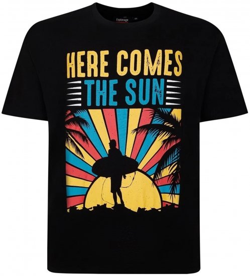 Espionage T421 Here Comes The Sun Printed T-Shirt Black - Didelių vyrų marškinėliai su spaudiniais - Didelių vyrų marškinėliai su spaudiniais
