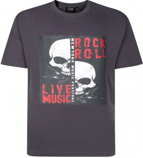 Espionage T437 Rock N' Roll Printed T-Shirt Charcoal - Didelių vyrų marškinėliai su spaudiniais - Didelių vyrų marškinėliai su spaudiniais