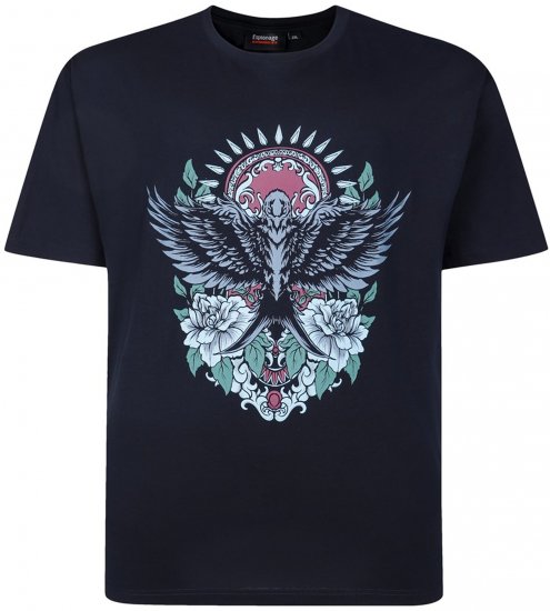 Espionage T444 Tiger Swallow Print T-Shirt Navy - Didelių vyrų marškinėliai su spaudiniais - Didelių vyrų marškinėliai su spaudiniais