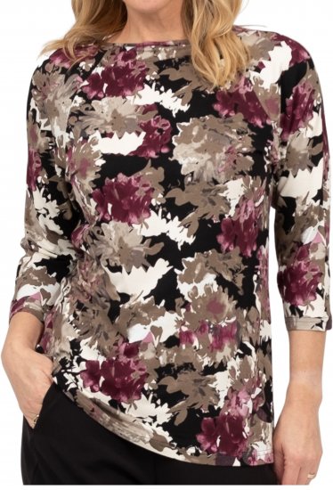 Scandinavian Caramel Flowers Blouse Purple and Brown - Spausdinti marškinėliai moterims - 