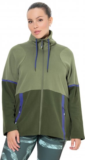 Ulla Popken Two-Tone ZIp Front Pocket Sweatshirt Olive Green - Megztiniai ir džemperiai - 