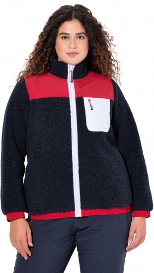 Ulla Popken Color Block Teddy Fleece Jacket Navy - Megztiniai ir džemperiai - 