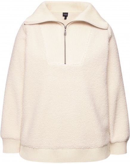 Ulla Popken Teddy Fleece Troyer Collar Sweatshirt Light Champagne - Megztiniai ir džemperiai - 