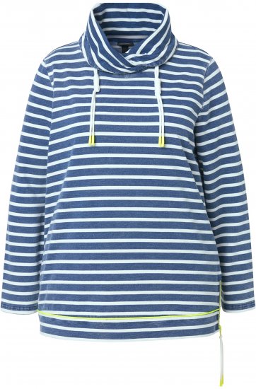 Ulla Popken Striped Turtleneck Neon Detail Sweatshirt Indigo Denim - Megztiniai ir džemperiai - 