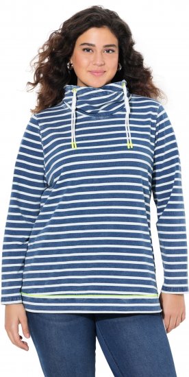 Ulla Popken Striped Turtleneck Neon Detail Sweatshirt Indigo Denim - Megztiniai ir džemperiai - 