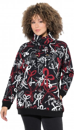 Ulla Popken Ribbon Print Turtleneck Sweatshirt Black - Megztiniai ir džemperiai - 