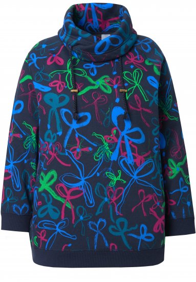 Ulla Popken Ribbon Print Turtleneck Sweatshirt Navy - Marškinėliai - 