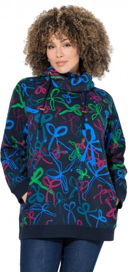 Ulla Popken Ribbon Print Turtleneck Sweatshirt Navy - Marškinėliai - 