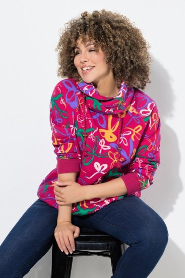 Ulla Popken Ribbon Print Turtleneck Sweatshirt Cherry Red - Megztiniai ir džemperiai - Jaukūs džemperiai ir megztiniai
