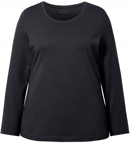 Ulla Popken Basic Round Neck Long Sleeve Slim Fit Cotton Tee Black - Marškinėliai - 
